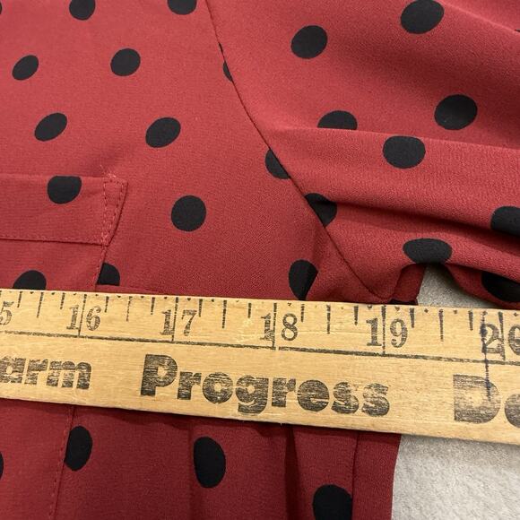 Express Portofino Women M Slim Deep Red Polka Dot Button Up Collared Business - Picture 6 of 8